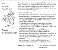 Traueranzeige Maria Schwarzfischer