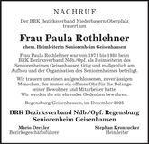 Traueranzeige Paula Rothlehner