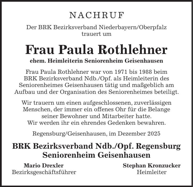 Traueranzeige Paula Rothlehner