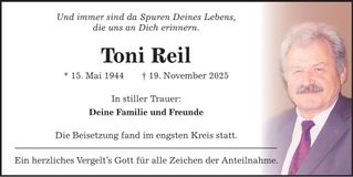 Traueranzeige Toni Reil