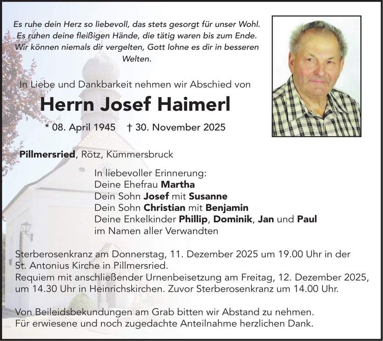 Traueranzeige Josef Haimerl