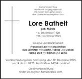 Traueranzeige Lore Bathelt