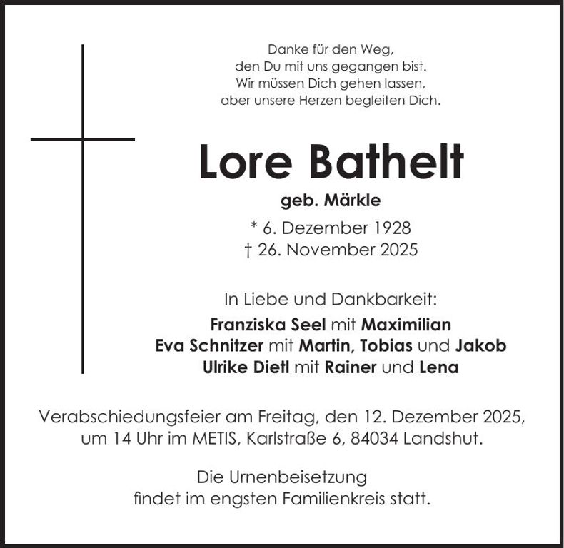 Traueranzeige Lore Bathelt