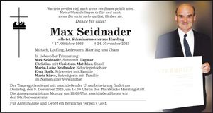 Traueranzeige Max Seidnader