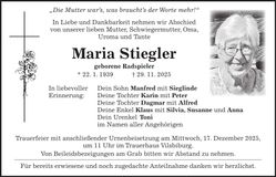 Traueranzeige Maria Stiegler