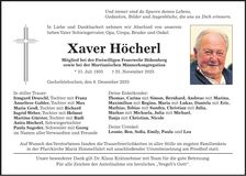 Traueranzeige Xaver Höcherl