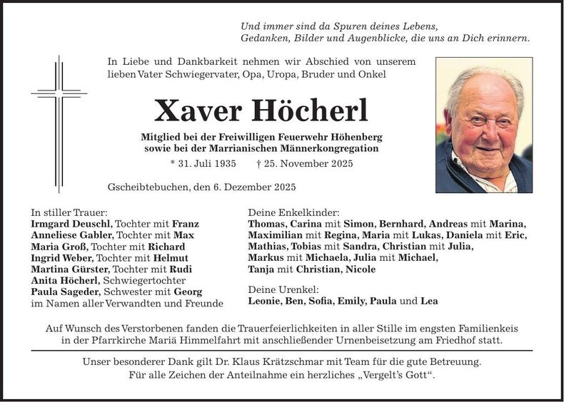 Traueranzeige Xaver Höcherl