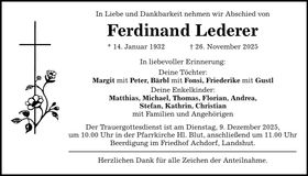 Traueranzeige Ferdinand Lederer