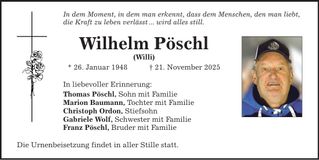 Traueranzeige Wilhelm Pöschl
