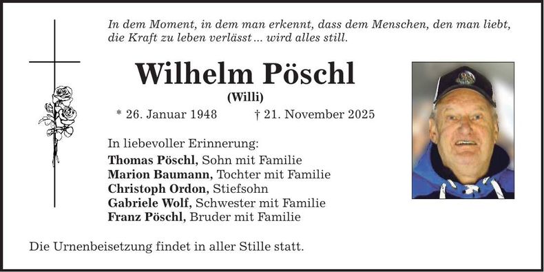 Traueranzeige Wilhelm Pöschl