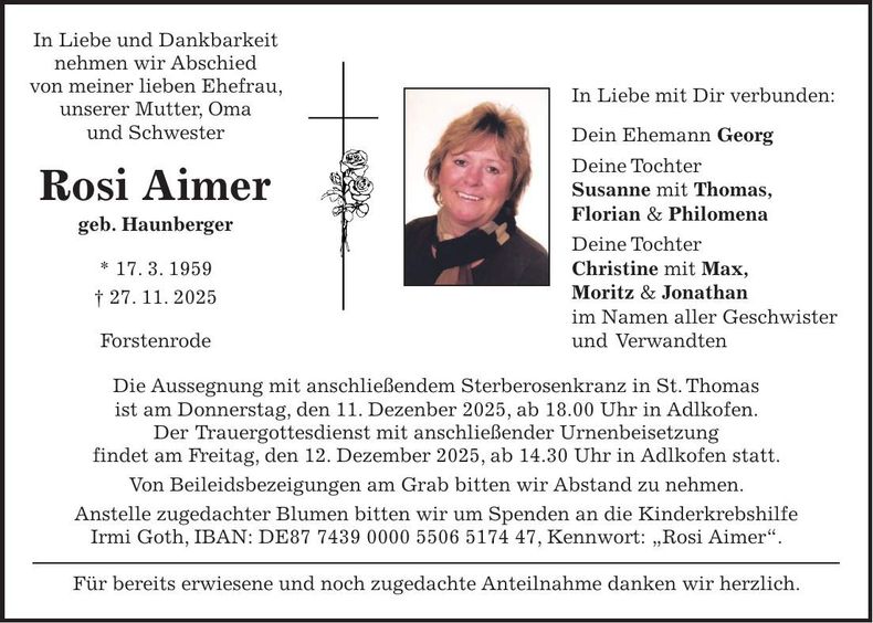 Traueranzeige Rosi Aimer