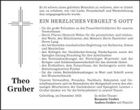 Traueranzeige Theo Gruber