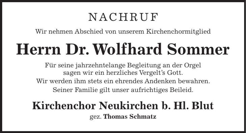 Traueranzeige Sommer Wolfhard