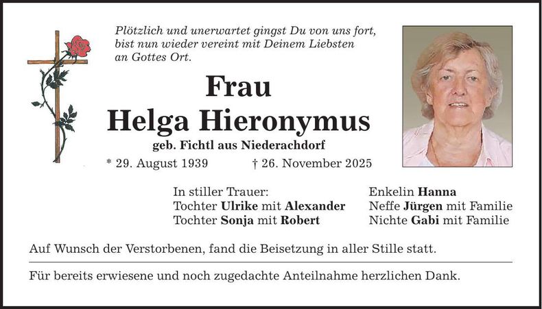 Traueranzeige Helga Hieronymus