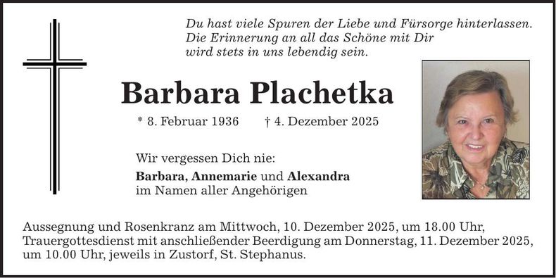 Traueranzeige Barbara Plachetka