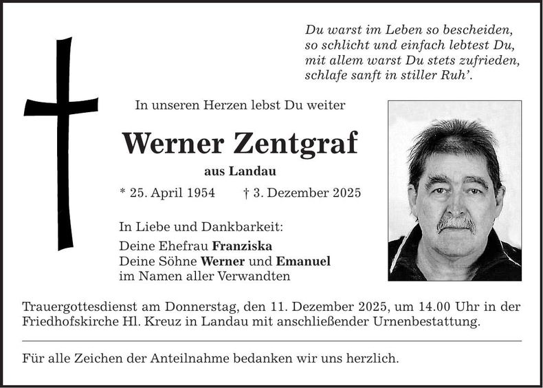 Traueranzeige Werner Zentgraf
