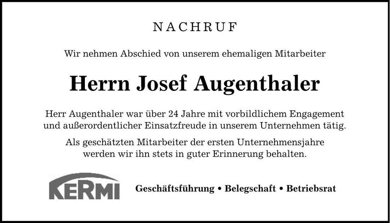 Traueranzeige Josef Augenthaler