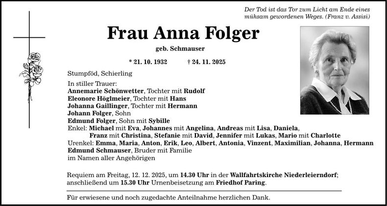 Traueranzeige Anna Folger