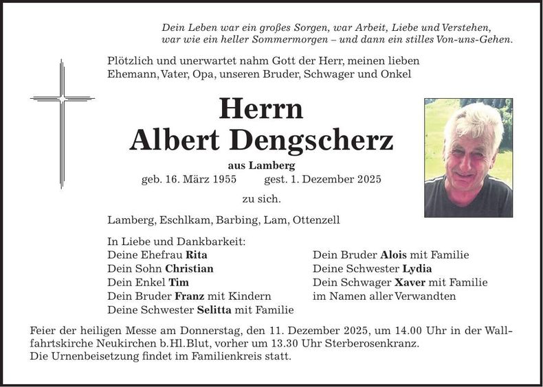 Traueranzeige Albert Dengschgerz