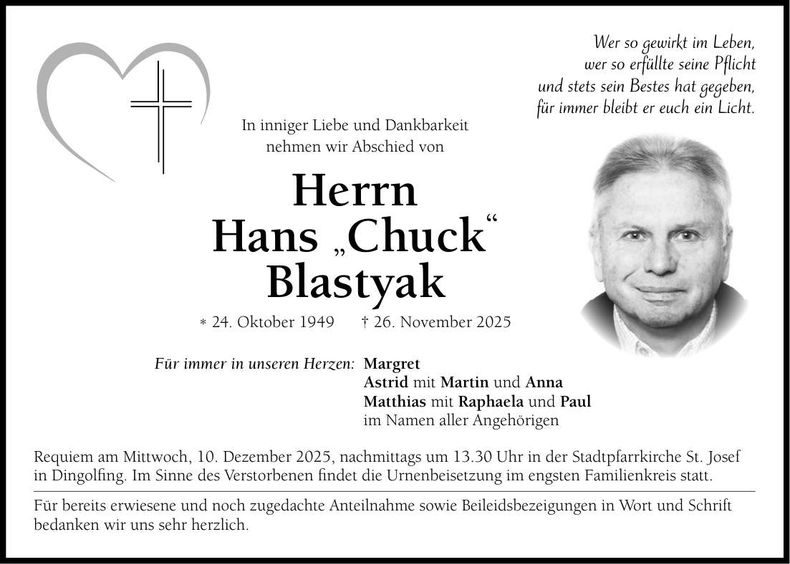 Traueranzeige Hans Blastyak