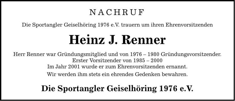 Traueranzeige Heinz Renner
