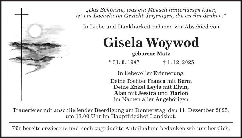 Traueranzeige Gisela Woywod