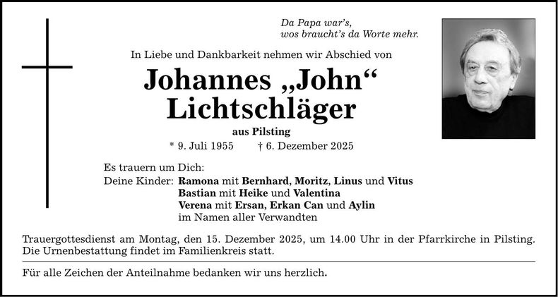 Traueranzeige Johannes Johannes