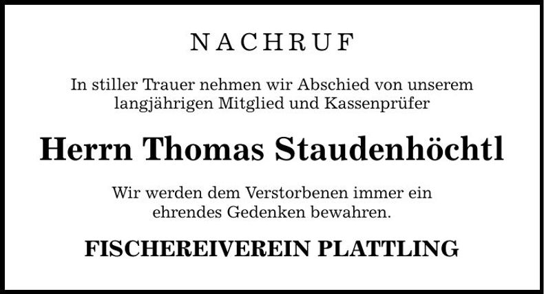 Traueranzeige Thomas Staudenhöchtl