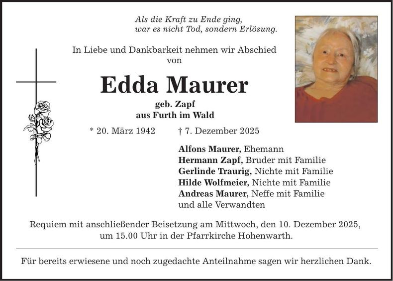 Traueranzeige Edda Maurer