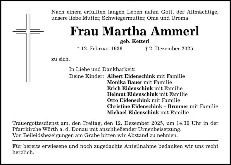 Traueranzeige Martha Ammerl