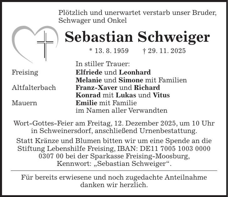 Traueranzeige Sebastian Schweiger