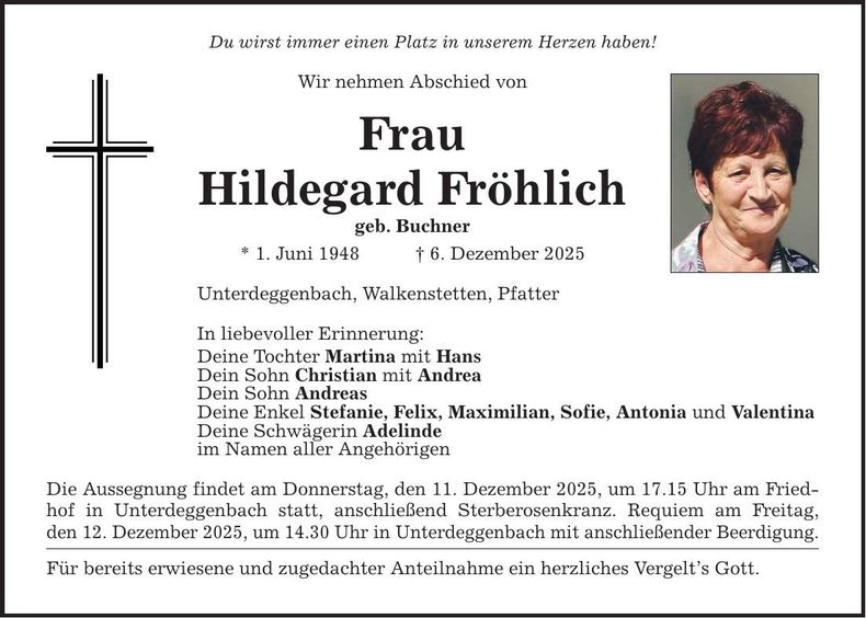 Traueranzeige Hildegard Fröhlich