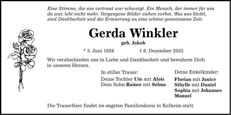 Traueranzeige Gerda Winkler