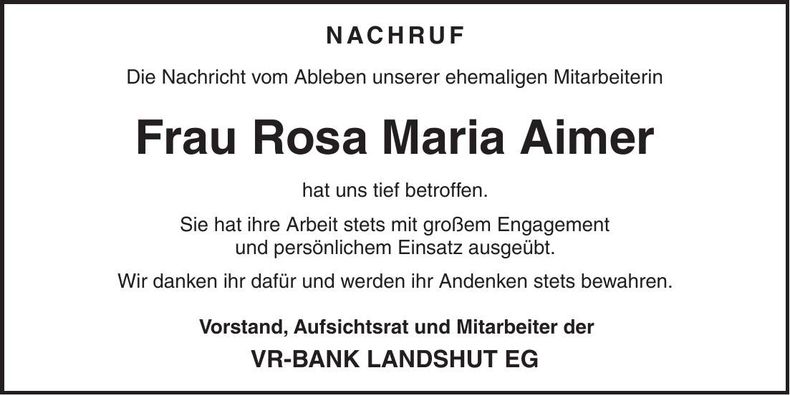 Traueranzeige Rosa Maria Aimer