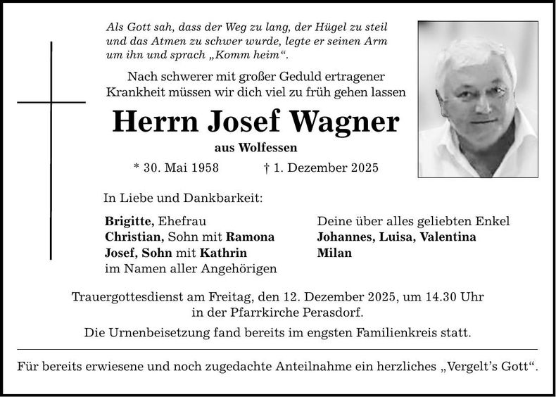 Traueranzeige Josef Wagner