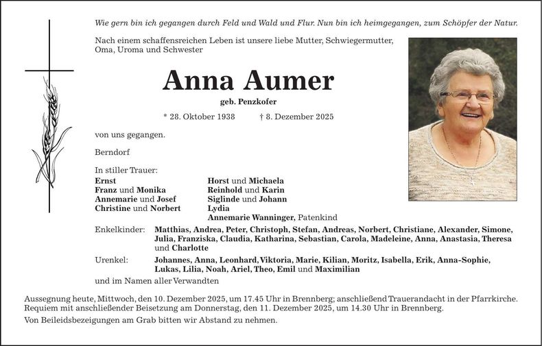 Traueranzeige Anna Aumer