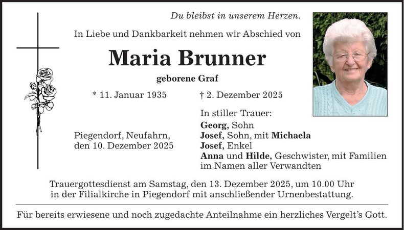 Traueranzeige Maria Brunner
