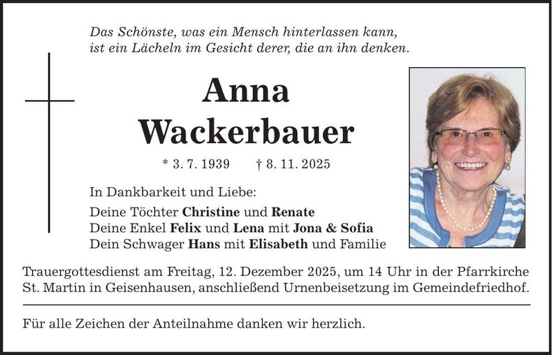 Traueranzeige Anna Wackerbauer