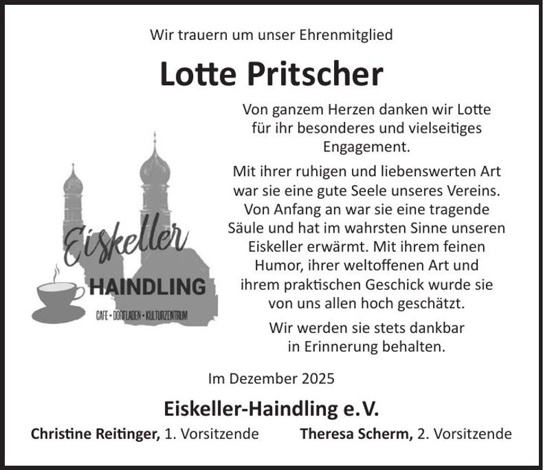 Traueranzeige Lotte Pritscher