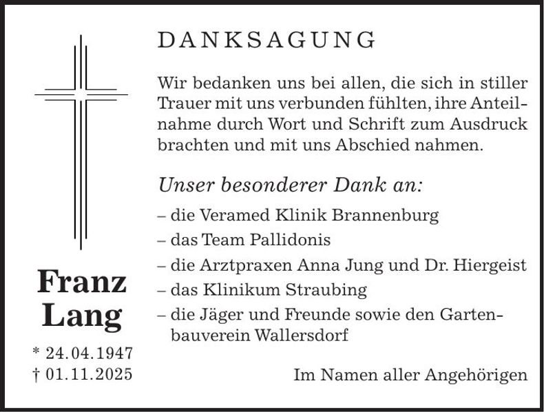 Traueranzeige Franz Lang