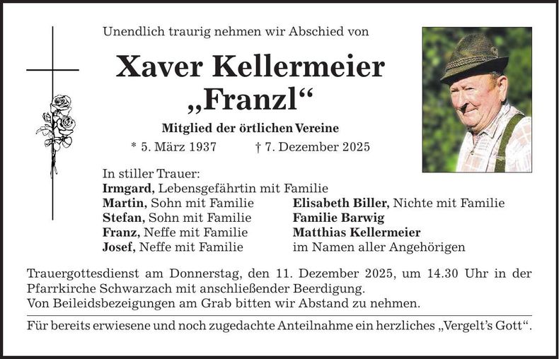 Traueranzeige Xaver Kellermeier