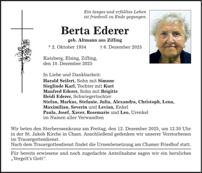 Traueranzeige Berta Ederer