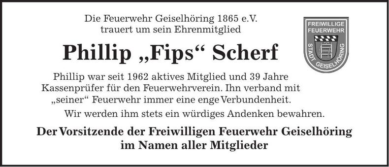 Traueranzeige Phillip Scherf