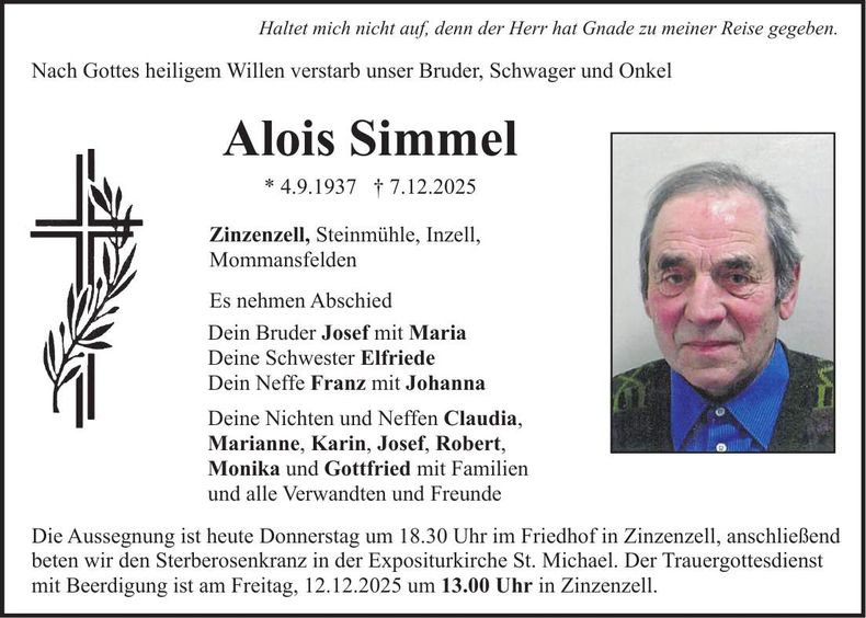 Traueranzeige Alois Simmel