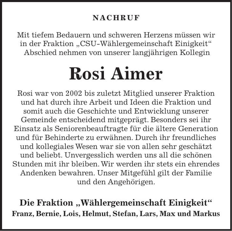 Traueranzeige Rosi Aimer