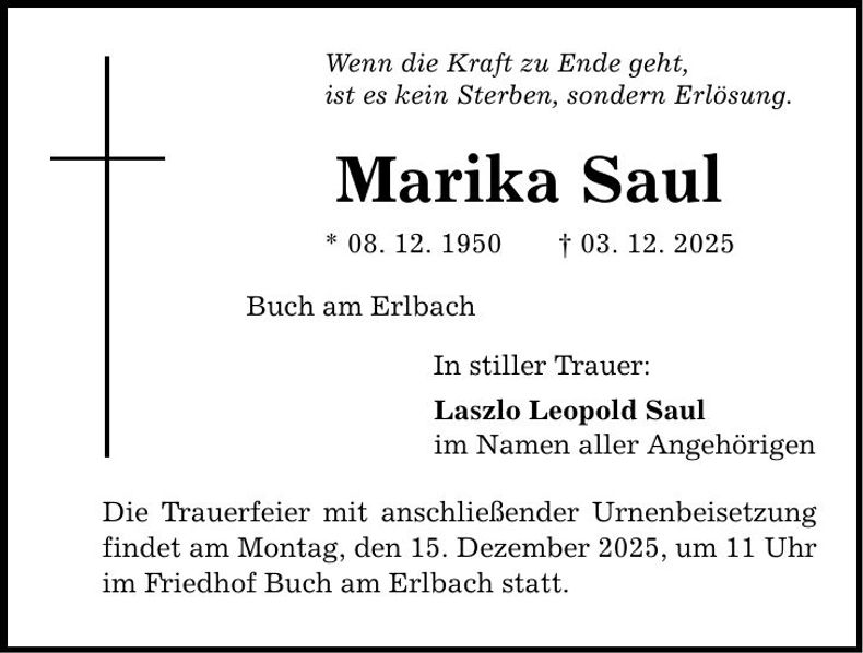 Traueranzeige Marika Saul