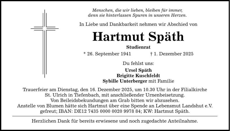 Traueranzeige Hartmut Späth