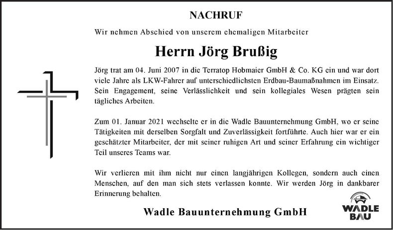 Traueranzeige Jörg Brußig