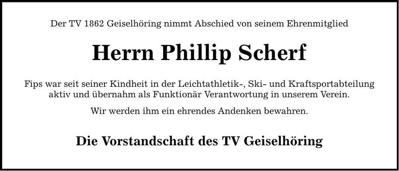 Traueranzeige Phillip Scherf