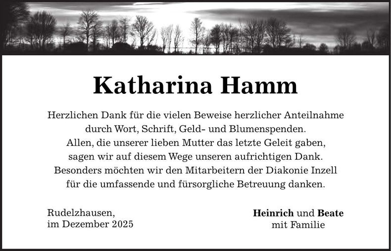 Traueranzeige Katharina Hamm